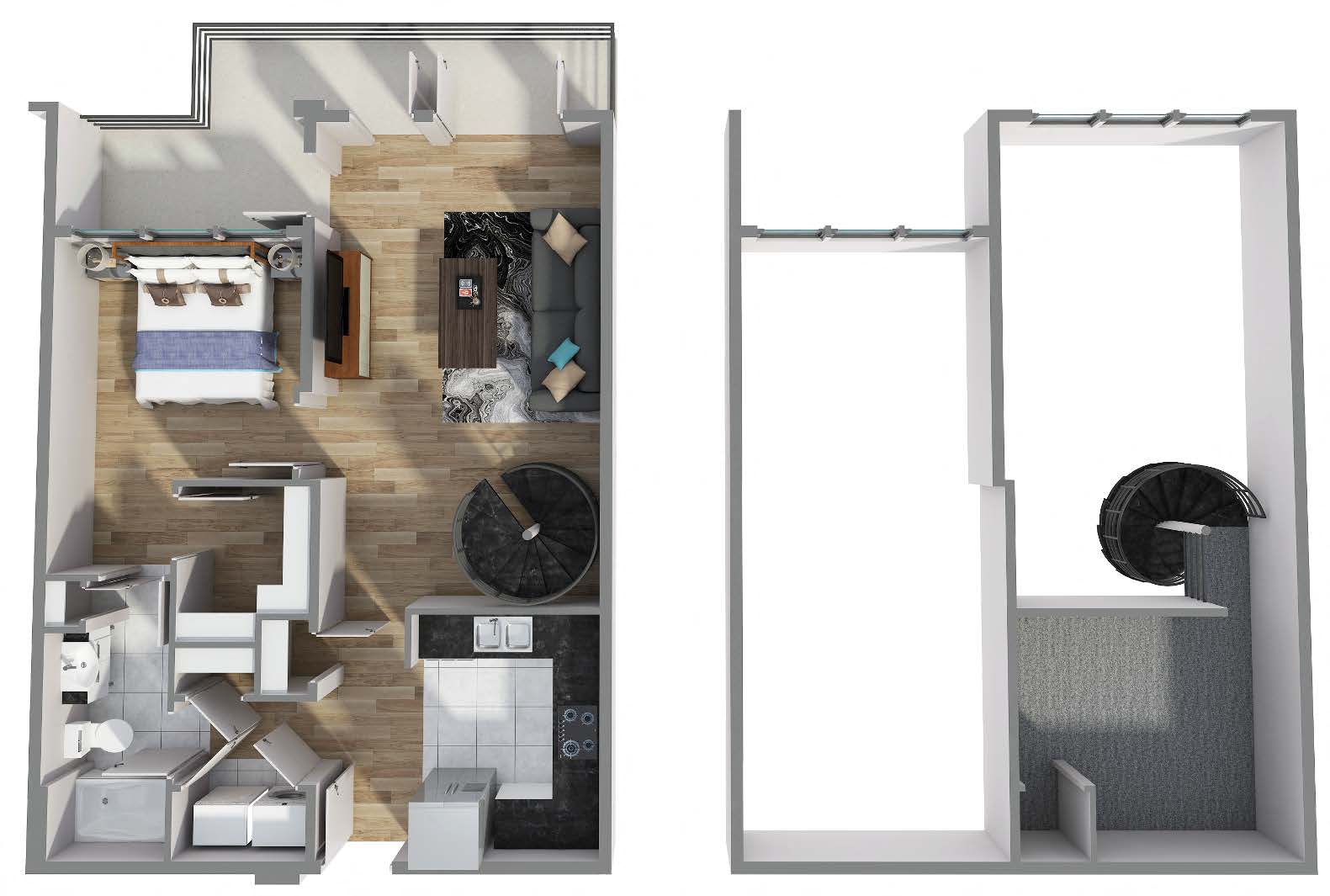 Floor plan for 1 bed, 1 bath, 935 sqft
